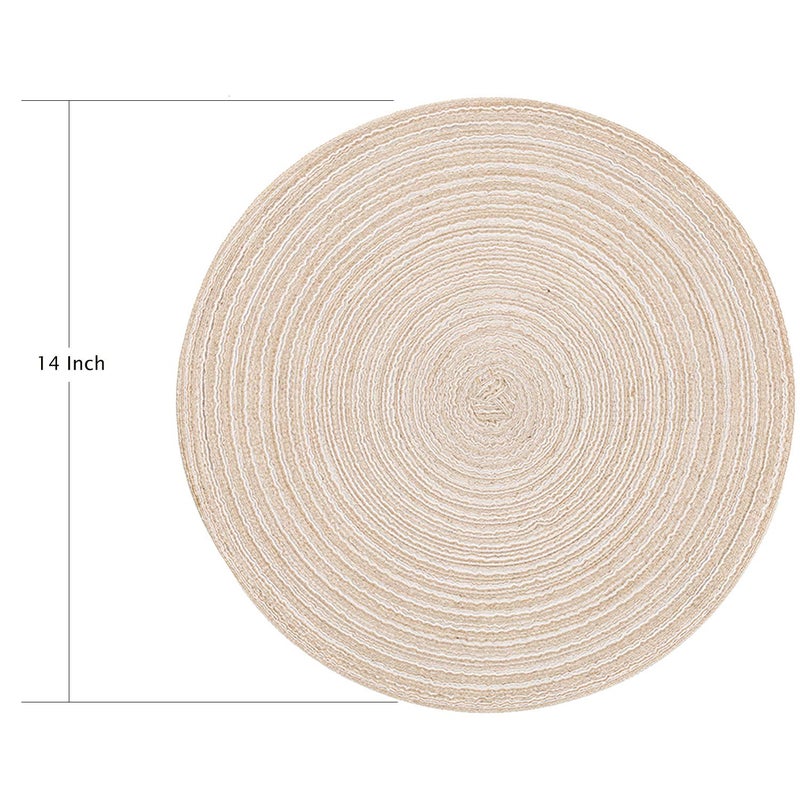 Topotdor 14 Inch Round Placemats Heat-Resistant Stain Resistant Anti-Skid Washable Polyproplene Table Mats Placemats (Beige, Set of 6) - Image 3
